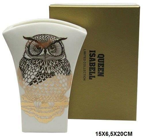 WAZON CERAMICZNY ZE ZŁOTĄ SOWĄ 20CM