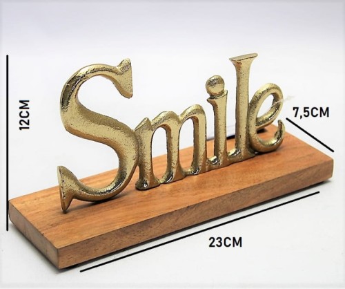FIGURKA NAPIS SMILE ZŁOTY 23CM PREZENT