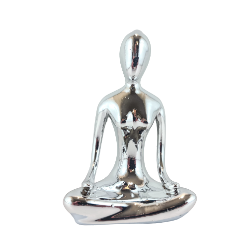 FIGURKA CERAMICZNA KOBIETA YOGA SREBRNA PREZENT