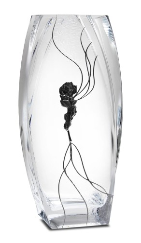 WAZON SZKLANY Z RÓŻĄ 32CM
