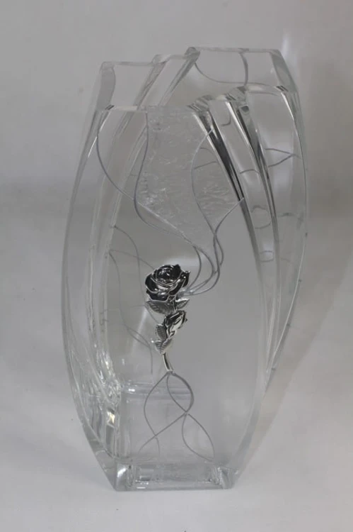 WAZON SZKLANY Z RÓŻĄ 32CM