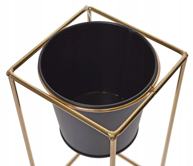 METALOWY KWIETNIK OSŁONKA CZARNO ZŁOTA 25CM