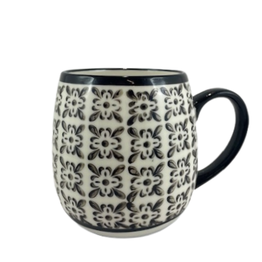 KUBEK CERAMICZNY BIAŁO CZARNY 390ML