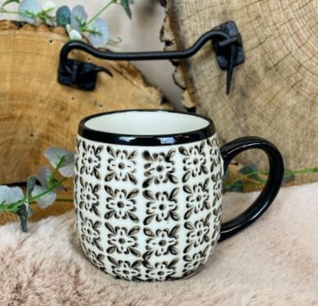 KUBEK CERAMICZNY BIAŁO CZARNY 390ML