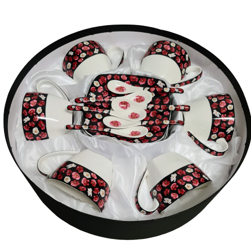 KOMPLET 6 FILIŻANEK Z ŁYŻECZKAMI MAKI 6X300 ML
