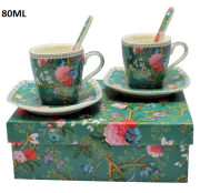 KPL.FILIŻANEK ESPRESSO Z ŁYŻECZKĄ 2+2 KWIATY 2X80ML