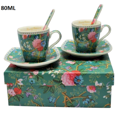 KPL.FILIŻANEK ESPRESSO Z ŁYŻECZKĄ 2+2 KWIATY 2X80ML