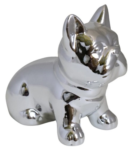 SKARBONKA CERAMICZNA BULDOG SREBRNY MAŁY 12X7X10 CM