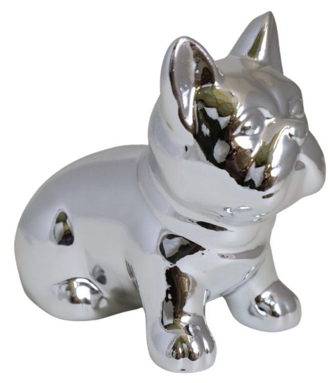 SKARBONKA CERAMICZNA BULDOG SREBRNY MAŁY 12X7X10 CM