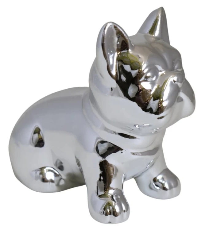 SKARBONKA CERAMICZNA BULDOG SREBRNY DUŻY 14X8X13 CM