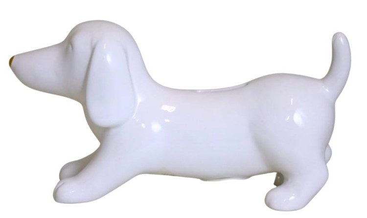 SKARBONKA CERAMICZNA JAMNIK BIAŁY ZE ZŁOTYM NOSEM 19X6,5X10CM