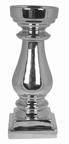 ŚWIECZNIK CERAMICZNY KOLUMNA SREBRNY 20CM