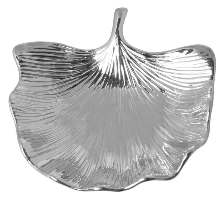 TALERZ/PATERA CERAMICZNY LIŚĆ MIŁORZĄBU SREBRNY DUŻY