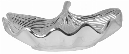 TALERZ/PATERA CERAMICZNY LIŚĆ MIŁORZĄBU SREBRNY DUŻY