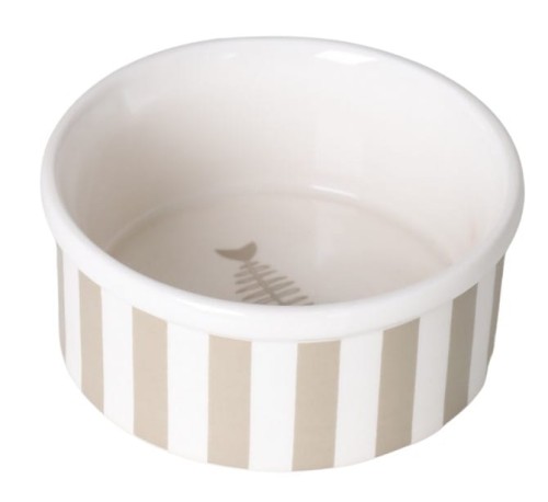 CERAMICZNA STYLOWA MISKA DLA KOTA W BIAŁO - BEŻOWE PASKI 12X12X5 CM
