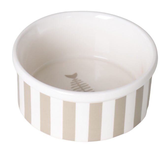 CERAMICZNA STYLOWA MISKA DLA KOTA W BIAŁO - BEŻOWE PASKI 12X12X5 CM