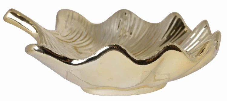 PATERA CERAMICZNA, ZŁOTA , Liść MIŁORZĄB 16x15,5x5 cm