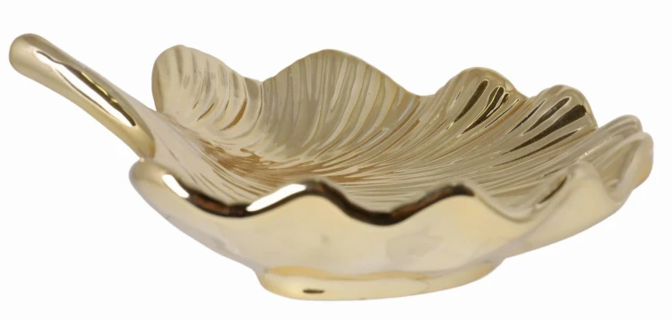 PATERA CERAMICZNA, ZŁOTA , Liść MIŁORZĄB 16x15,5x5 cm