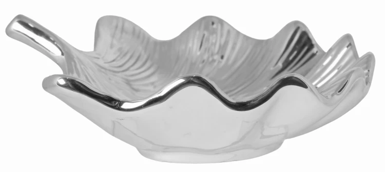 TALERZ/PATERA CERAMICZNY LIŚĆ MIŁORZĄBU SREBRNY 16x15,5x5 cm