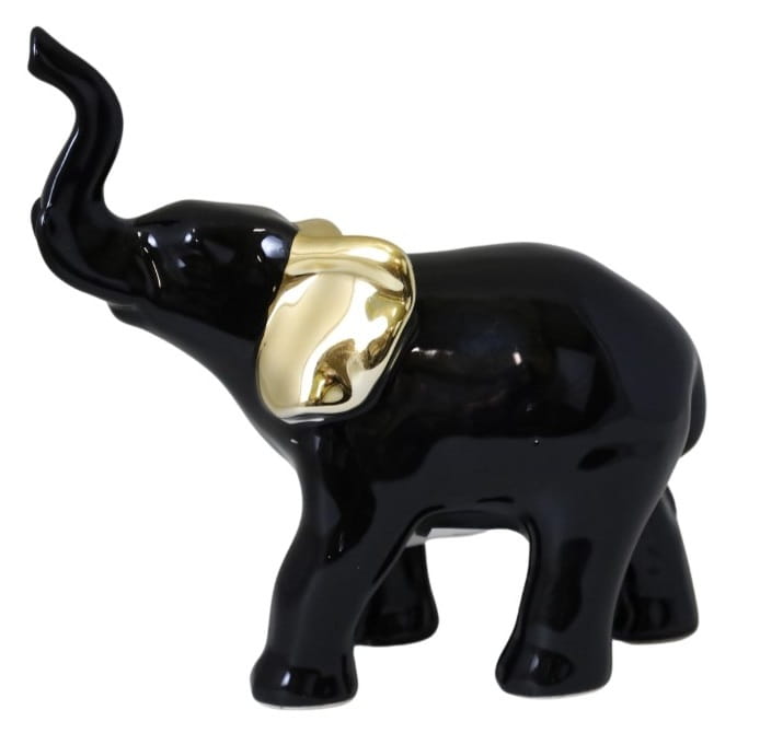 SŁOŃ CERAMICZNY CZARNY ZE ZŁOTYMI USZAMI MAŁY 14X5,5X11 CM
