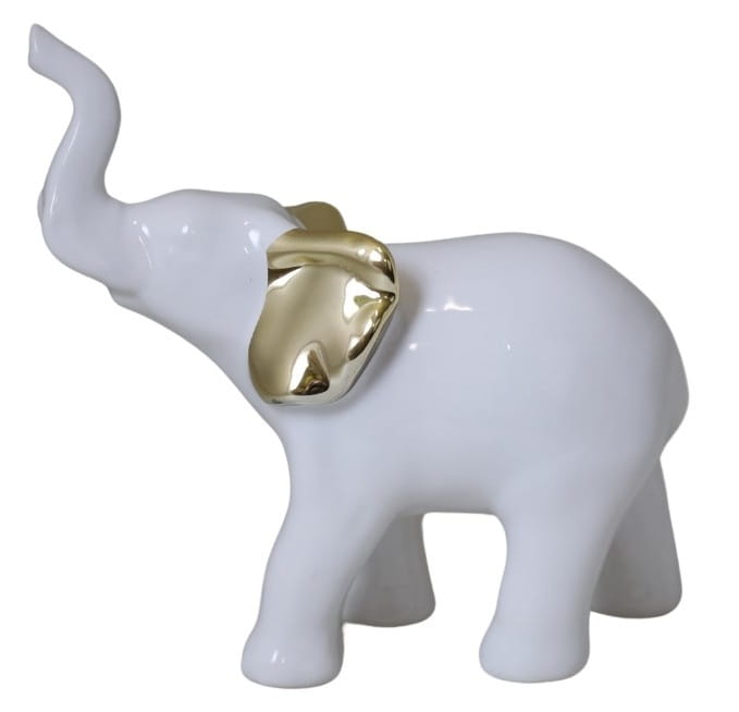 SŁOŃ CERAMICZNY BIAŁY ZE ZŁOTYMI USZAMI DUŻY 15X6,5X14,5 CM