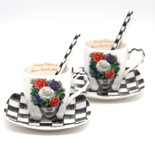 ELEGANCKI PORCELANOWY ZESTAW ESPRESSO PEPITKA KOBIETA