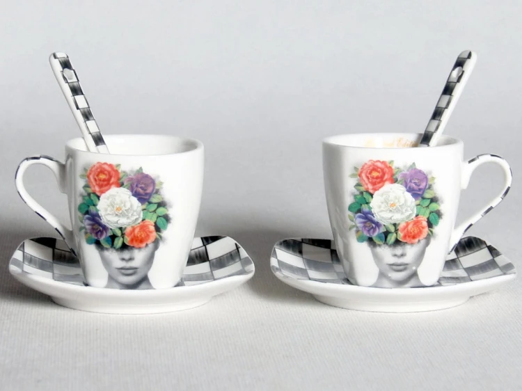 ELEGANCKI PORCELANOWY ZESTAW ESPRESSO PEPITKA KOBIETA