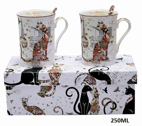 KPL. 2 KUBKÓW Z KOTAMI Z ŁYŻECZKAMI 2x250 ML