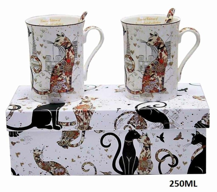 KPL. 2 KUBKÓW Z KOTAMI Z ŁYŻECZKAMI 2x250 ML