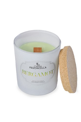 NATURALNA ŚWIECA SOJOWO-KOKOSOWA O ZAPACHU BERGAMOT 135G BIAŁA