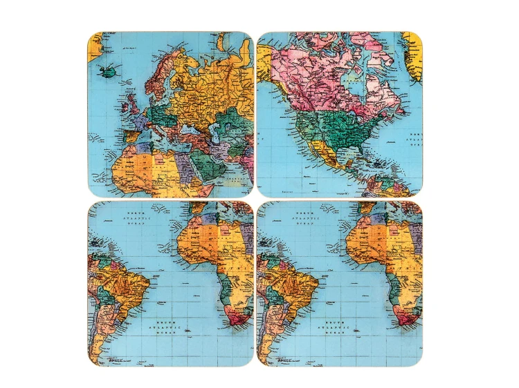 PODSTAWKI PODKŁADKI KORKOWE - WORLD POD NAPOJE 4 SZTUKI