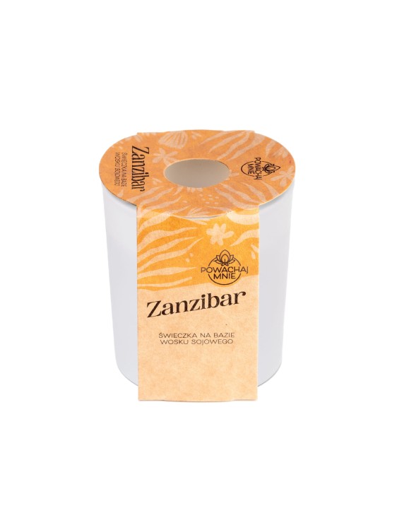 NATURALNA ŚWIECA SOJOWO-KOKOSOWA O ZAPACHU ZANZIBAR 130ML BIAŁA