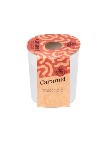 NATURALNA ŚWIECA SOJOWO-KOKOSOWA O ZAPACHU CARAMEL KARMEL 130ML BIAŁA