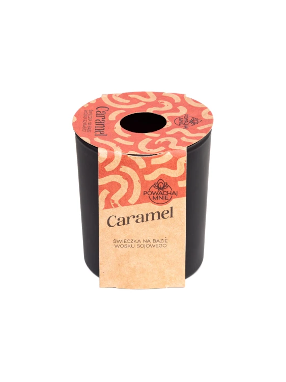 NATURALNA ŚWIECA SOJOWO-KOKOSOWA O ZAPACHU CARAMEL KARMEL 130ML CZARNA