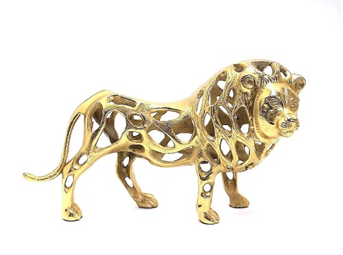 FIGURKA LEW METALOWY ZŁOTY 21,5X36X13 CM