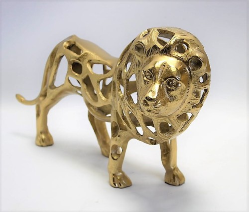 FIGURKA LEW METALOWY ZŁOTY 21,5X36X13 CM