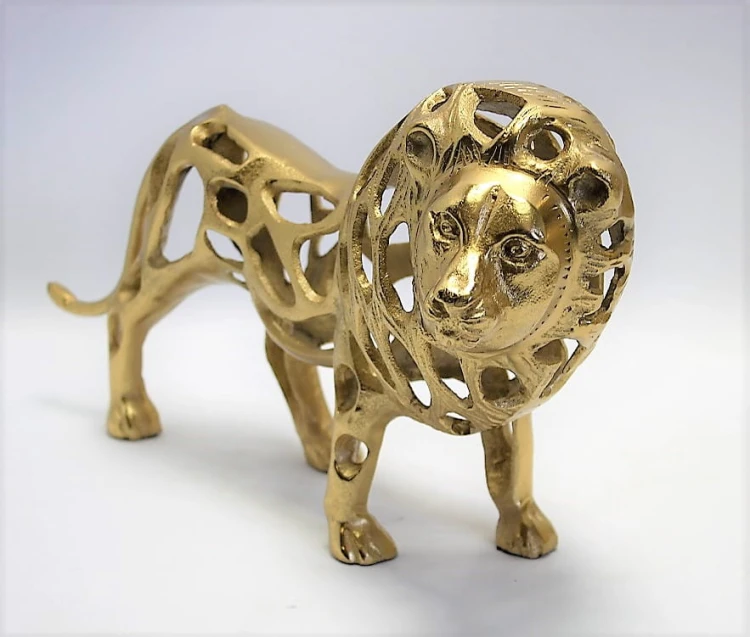 FIGURKA LEW METALOWY ZŁOTY 21,5X36X13 CM