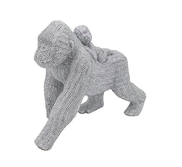 FIGURKA GORYL MAŁPA SREBRNA 25x13x20cm