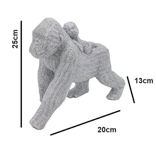 FIGURKA GORYL MAŁPA SREBRNA 25x13x20cm