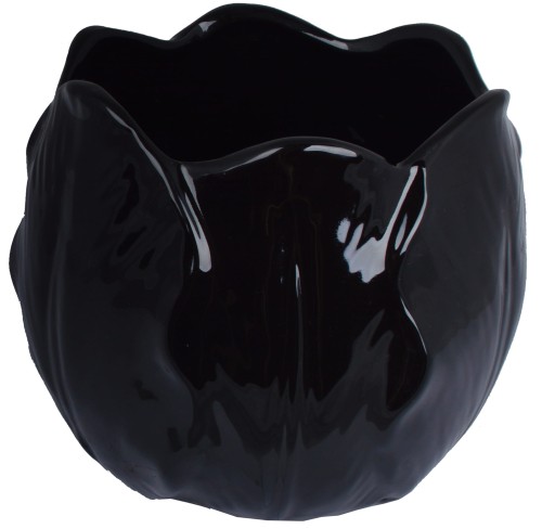 DONICZKA CERAMICZNA KWIAT CZARNA DUŻA 15X15X14CM