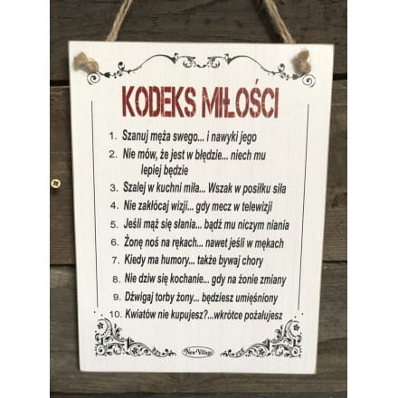 TABLICZKA DREWNIANA KODEKS MIŁOŚCI