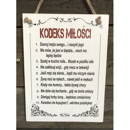 TABLICZKA DREWNIANA KODEKS MIŁOŚCI