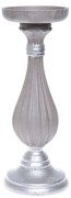 ŚWIECZNIK DREWNIANY SZARO SREBRNY 28CM