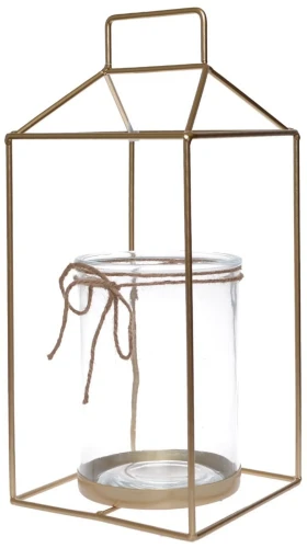 LATARNIA METALOWA ZŁOTA  DO ZAWIESZENIA 20X20X45CM