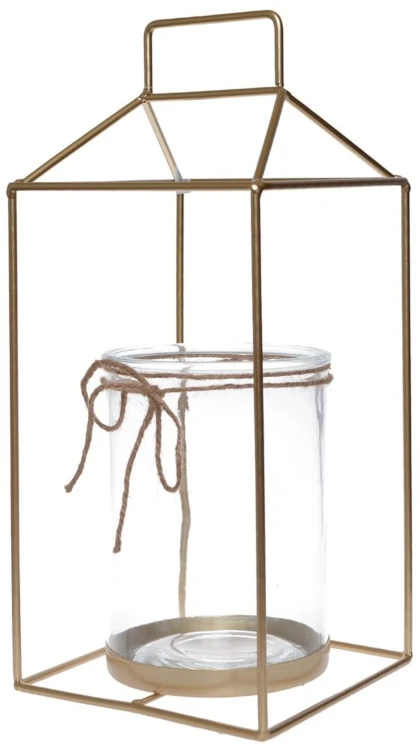 LATARNIA METALOWA ZŁOTA  DO ZAWIESZENIA 20X20X45CM