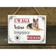 TABLICZKA DREWNIANA "LUŹNO BIEGAJĄCY PIESEK"19,5x14,5cm