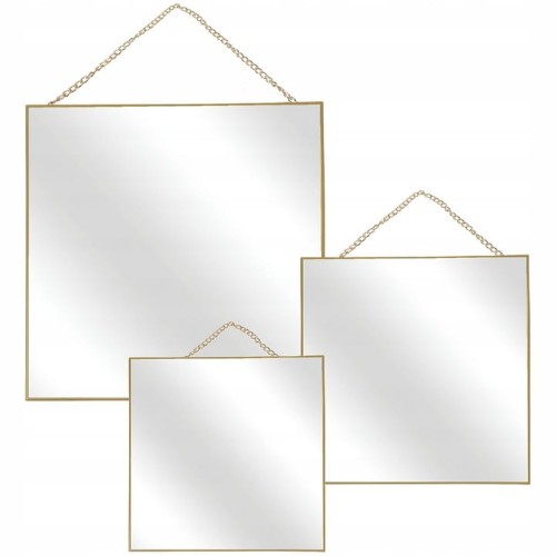 ZESTAW 3 KWADRATOWYCH LUSTER NA ŁAŃCUSZKU GOLD 17x17,22x22,27x27