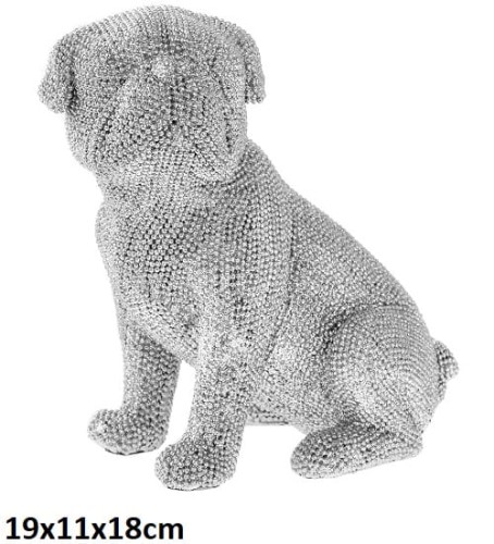 FIGURKA MOPS SREBRNA 19X11X18 cm
