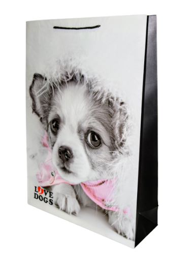 TOREBKA UPOMINKOWA "I LOVE DOGS" 4 wzory ROZM. M 32X26X10cm