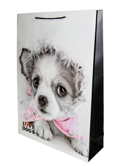 TOREBKA UPOMINKOWA "I LOVE DOGS" 4 wzory ROZM. M 32X26X10cm